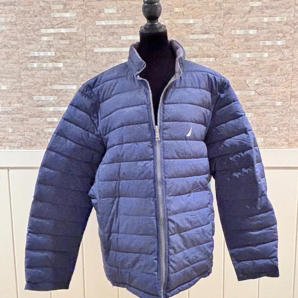 New Men's Nautica Reversible Gray Navy Blue Ski Puffer Winter Coat Jacket XL - Picture 3 of 9